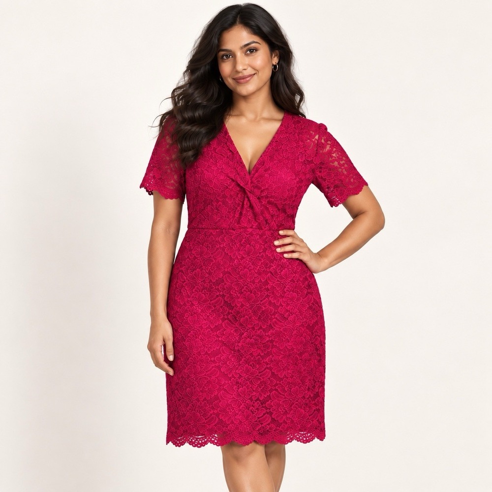 Ivanka Trump Fushsia Lace Sheath Dress Women's 14 XL Barbiecore Regency Cocktail